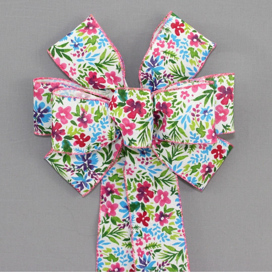 Watercolor Floral Spring Wreath Bow - Easter Wreath Bows, Spring Bow ...