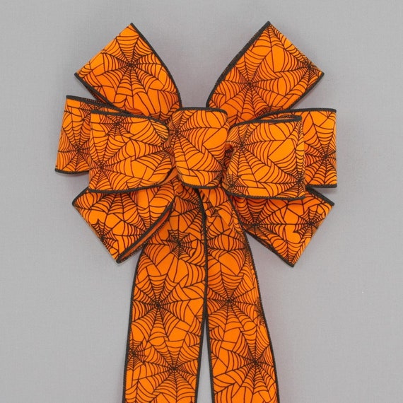Orange Black Flocked Spider Web Halloween Wreath Bow - Halloween Party Decorations Il_570xn
