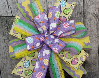 Easter Egg Lavender Yellow Wreath Bow - Easter Wreath Bow, Yellow Wreath Bow, Spring Wreath Bow, Lavender Easter Wreath Bow