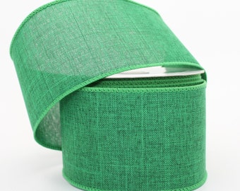 10 yards Emerald Green Linen Christmas Wire Edge Ribbon - St. Patrick's Day Rustic Ribbon, 2.5" Wide Ribbon