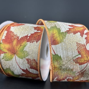10 yards Rustic Fall Leaves Wired Ribbon - Ribbon for Wreaths, Fall Wreath Ribbon, Fall Ribbon