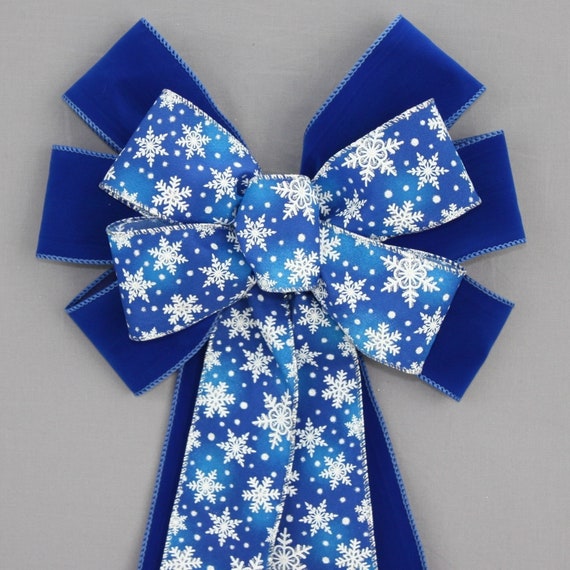 Royal Blue Velvet Ombre Snowflake Christmas Wreath Bow Christmas Wreath Bow, Velvet Christmas