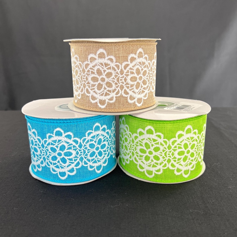 Spring Ribbon Metal 10 Yards Lace Print Spring Wired Ribbon - 2.5