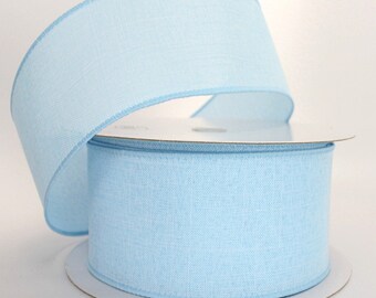 50 yards Light Blue Linen Wire Edge Ribbon - Blue Baby Ribbon, Ribbon for Wreaths, Blue Wedding Ribbon, Wire Ribbon, Wire Edge Ribbon