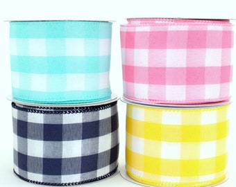 10 yards Buffalo Plaid Wired Ribbon - 9 color Options, Spring Plaid Ribbon, Ribbon for Wreaths, Summer  Plaid Ribbon