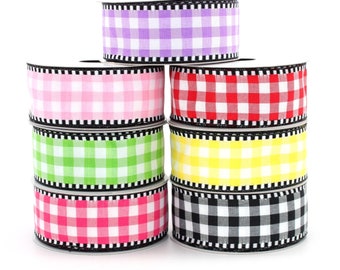 10 yards Woven Gingham Black White Wired Ribbon -  1.5" Wired Ribbon, 8 Color Options, Check Ribbon, Plaid Ribbon, Spring Ribbon