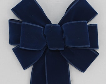 Lazo navideño azul marino de terciopelo con borde de alambre - Lazo navideño azul de terciopelo para corona, lazo para árbol de Navidad, lazo navideño de terciopelo