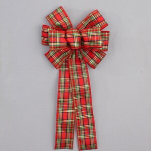 Red Tartan Christmas Plaid Wreath Bow - Christmas Wreath Bow, Plaid Christmas Bow image 2