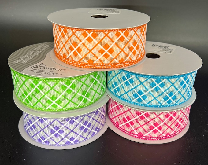 10 Yards Diagonal Harlequin Plaid Wired Ribbon - Ribbon for Wreaths ...
