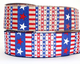 10 yards Flagapalooza Patriotic Wired Ribbon - Patriotic Wire Ribbon, Ribbon for Wreaths, Patriotic Ribbon, Wired Ribbon