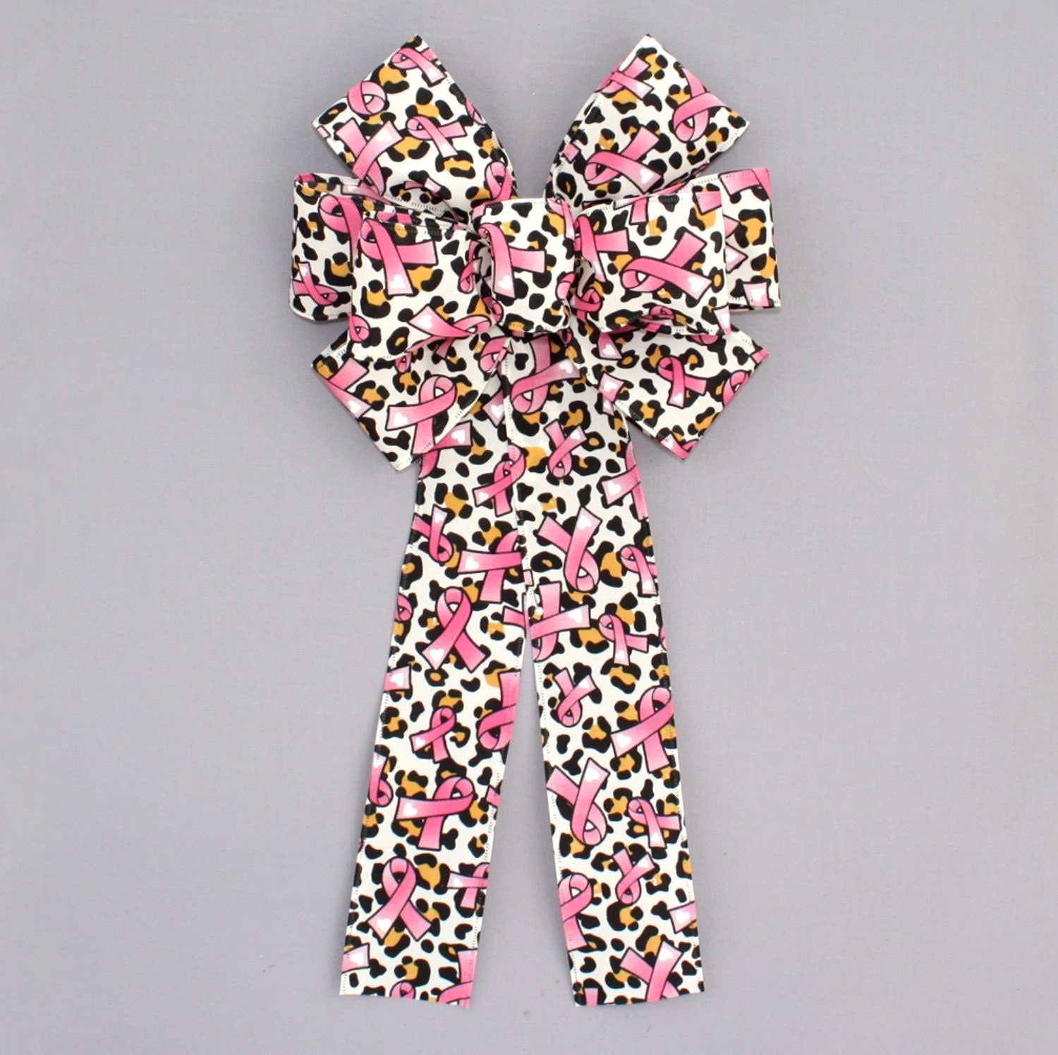 Breast Cancer Leopard Wreath Bow in 2 Size Options 