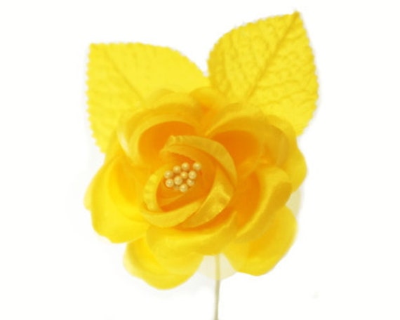 12 Daffodil Yellow Single Rose Flowers - Yellow Flowers, Wedding Flowers, Hair Bow Flowers, Craft Flowers, Mini Flowers, Craft Supplies Il_570xn