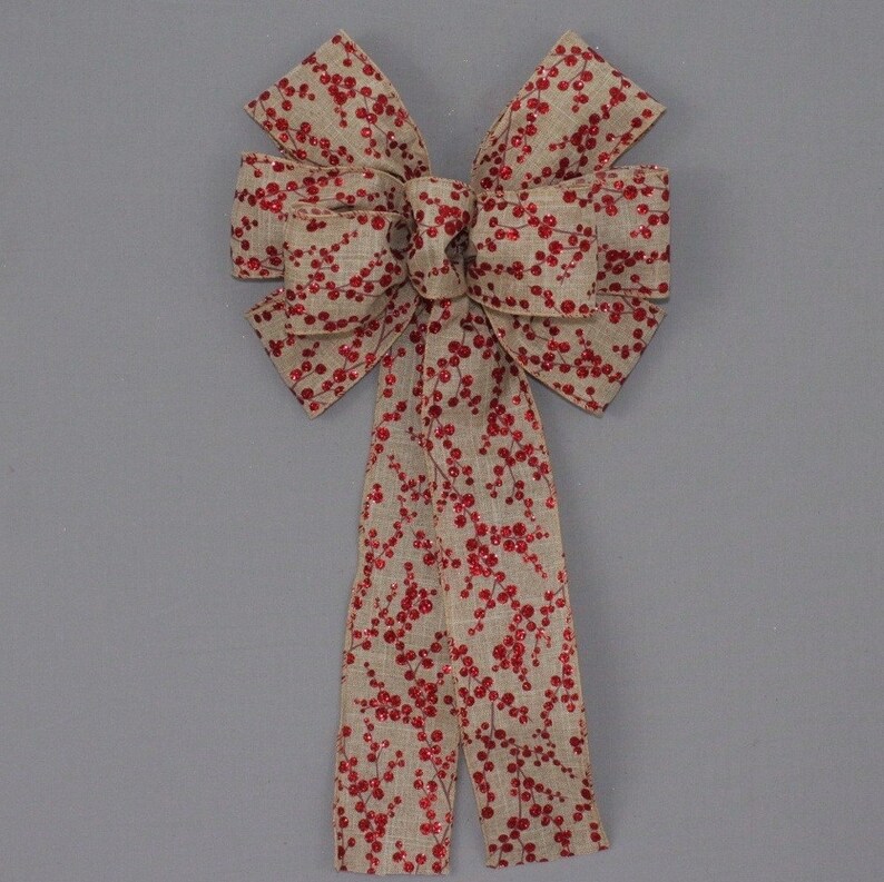 Sparkle Red Glitter Berries Rustic Christmas Wreath Bow Etsy