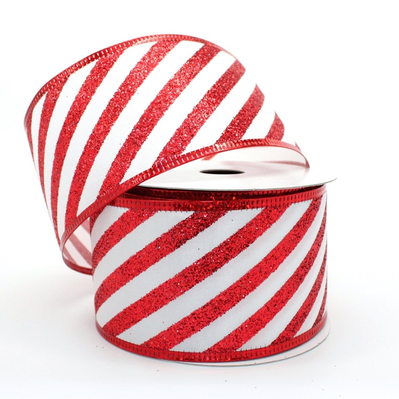 10 Yards Candy Cane Stripe Christmas Wired Ribbon Christmas Etsy
