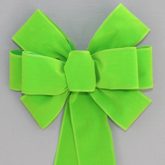 Lime Green Velvet Wire Edge Christmas Bow Green Christmas Velvet Wreath Bow, Christmas Tree