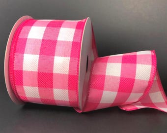 10 yards Hot Pink Buffalo Plaid Wired Ribbon - Spring Plaid Ribbon, Ribbon for Wreaths, Summer  Plaid Ribbon