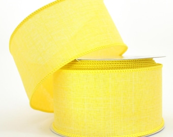 50 yards Yellow Linen Wired Ribbon - Yellow Ribbon, Yellow Easter Ribbon, Ribbon for Wreaths, Wire Ribbon, Wire Edge Ribbon