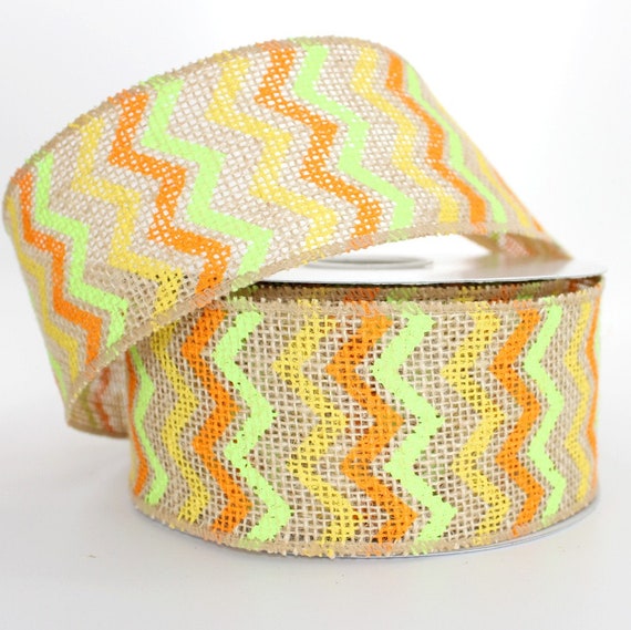 10 yards Summer Chevron Burlap Wire Edge Ribbon - Burlap Ribbon , Spring Ribbon, Craft Ribbon, Gift Wrap Ribbon - 2.5" width Il_570xn