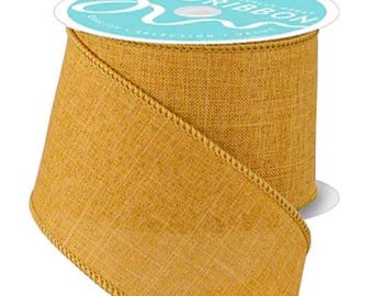 50 yards Mustard Yellow Wire Edge Ribbon - Rustic Ribbon, Ribbon for Wreaths, 2.5" ribbon
