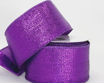 100 feet Purple Metallic Halloween Wire Edge Ribbon - 2.5" Wide Ribbon, Ribbon for Wreaths, Mardi Gras Ribbon, Christmas Ribbon