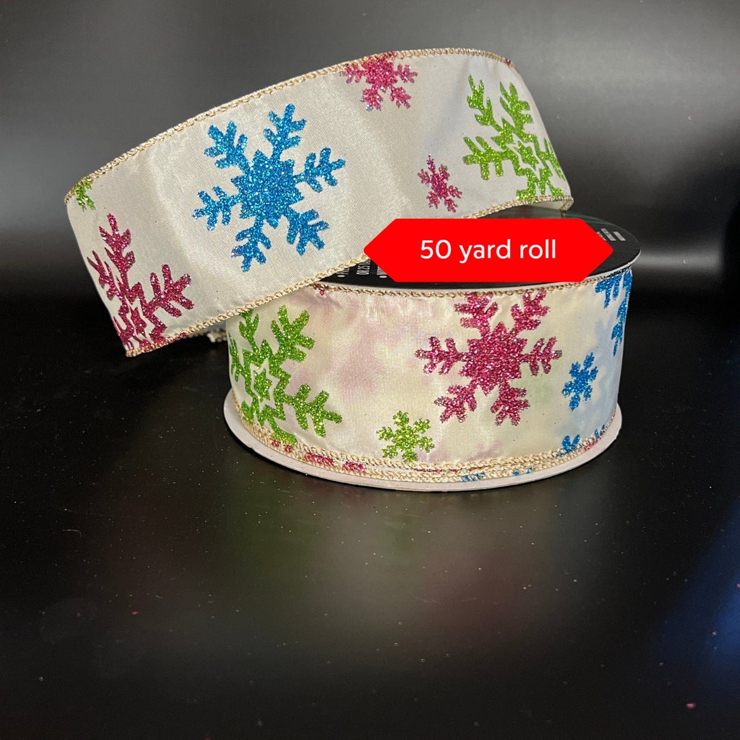 50 Yards Turquoise Lime Green Hot Pink Snowflake Christmas Wired Ribbon ...