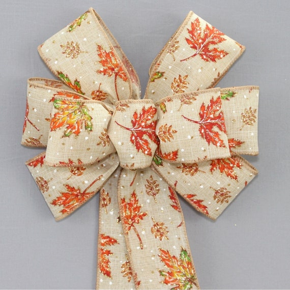 Sparkle Fall Leaves Rustic Wreath Bow - Fall Decorations, Thanksgiving Decorations, Fall Plaid Bows, Available in 2 sizes Il_570xn