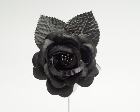 12 Black Single Rose Flowers - Black Flowers, Wedding Flowers, Hair Bow Flowers, Halloween Flowers, Flowers, Mini Flowers, Craft Supplies Il_570xn