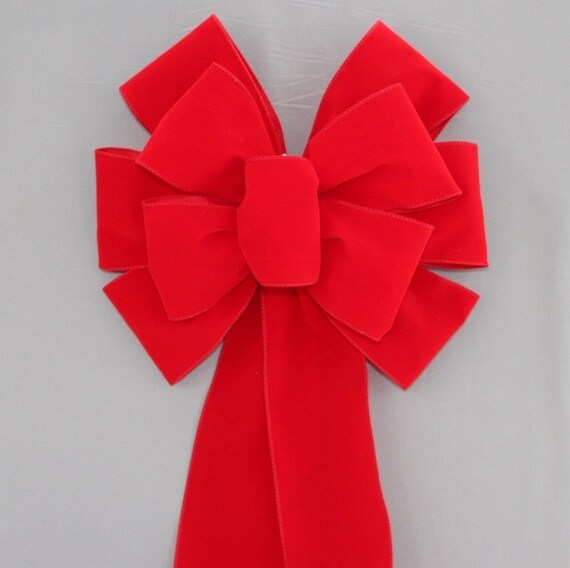 Set of 4-10 inch Christmas Red Velvet Wire Edge Bow for Wreath and Garland