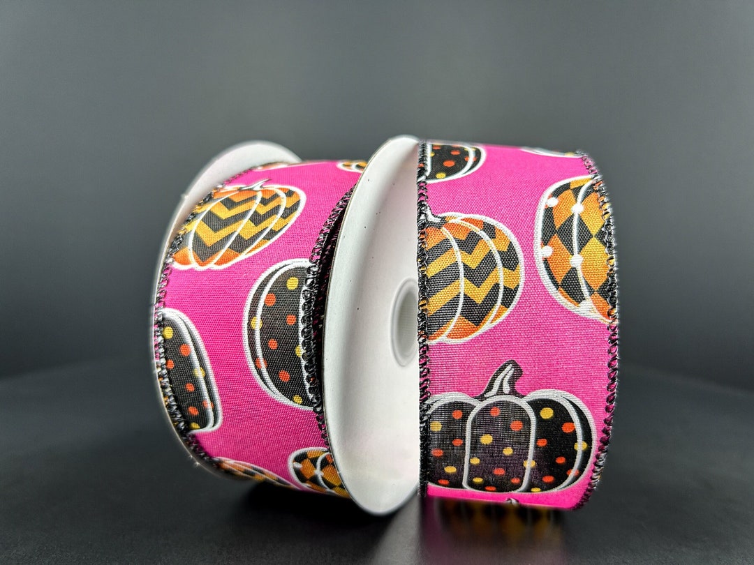 Pumpkin Ribbon Rhinestone 10 Yards Hot Pink Patterned Halloween Pumpkins Wired Ribbon - Pumpkin ...