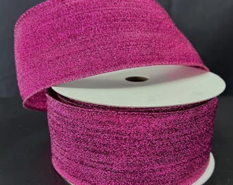 20 yards Fuchsia Textured Metallic Wired Ribbon - Christmas Ribbon, Hot Pink Ribbon, Ribbon for Wreaths