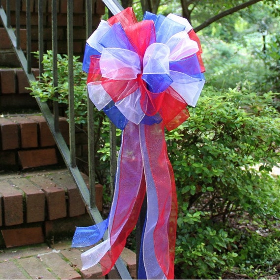 Red White Blue Sparkle Patriotic Bow 4th Of July Decoration