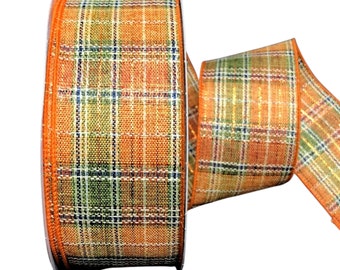 Woven Fall Plaid Wired Ribbon -  Fall Wired Ribbon, Wired Ribbon, 2.5" wide ribbon
