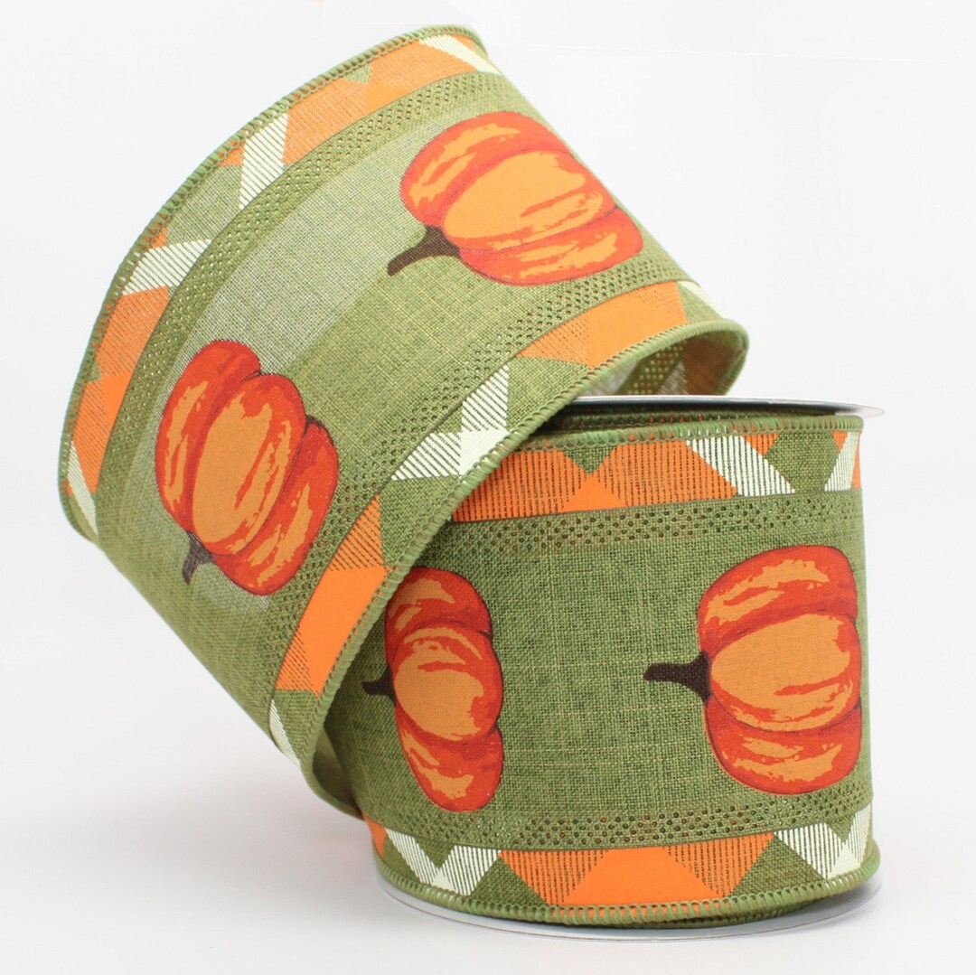 10 Yards Fall Pumpkin Plaid Wired Edge Ribbon - 4