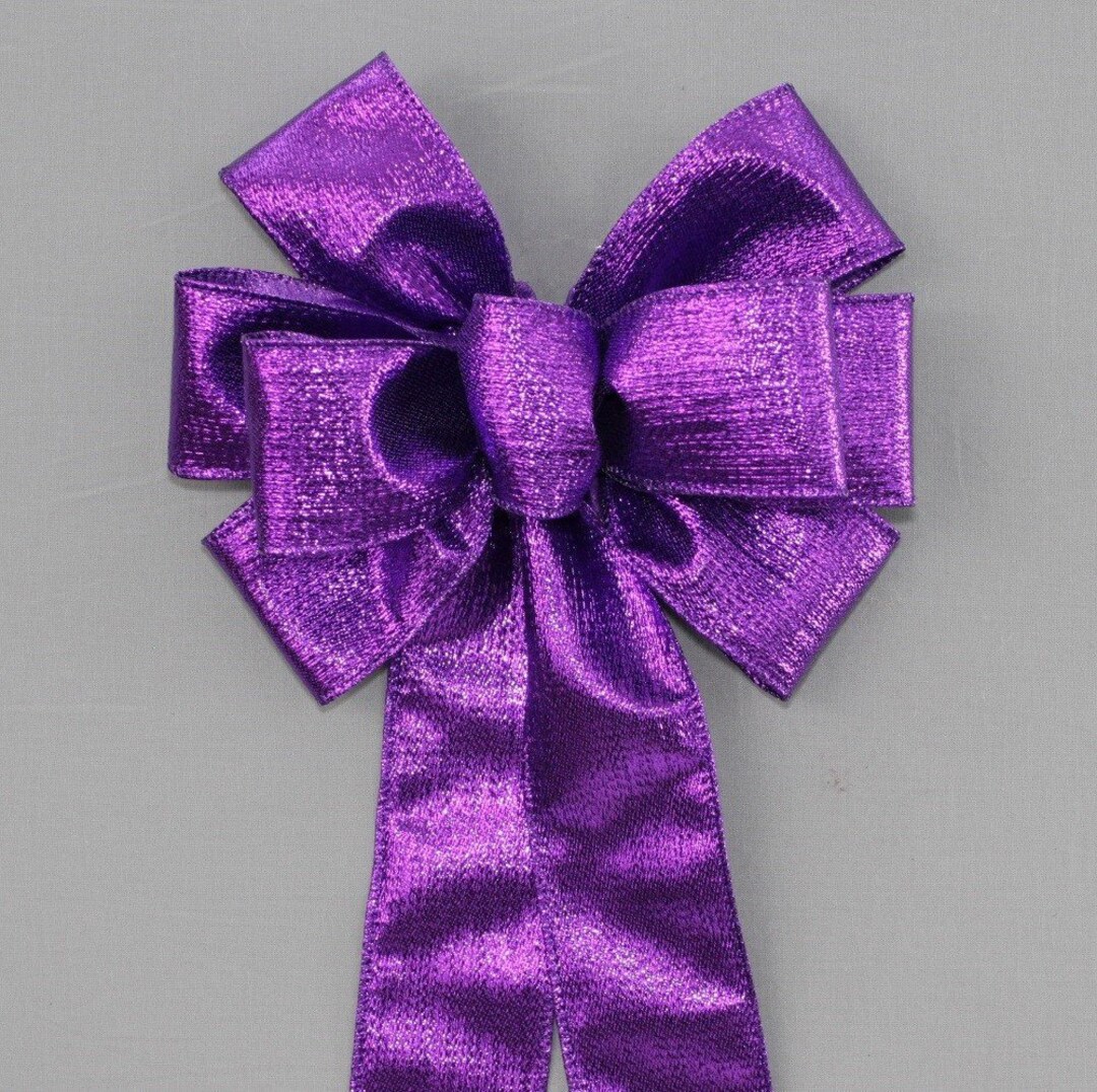 Purple Metallic Mardi Gras Script Wreath Bow - 10 wide - Package Perfect  Bows