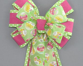Green Easter Egg Hot Pink Polka Dot Bow - Easter Wreath Bows, Spring Bow,  Easter Basket Bow, Spring Wreath Bow, Easter Decorations