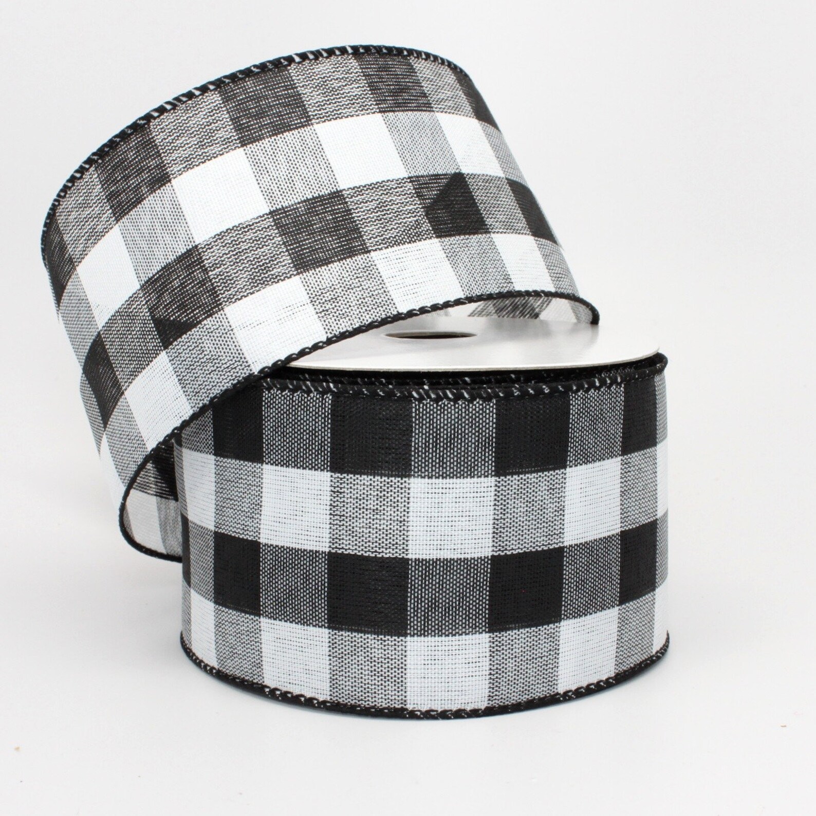 10 Yards Black White Buffalo Plaid Wired Ribbon Black White Etsy