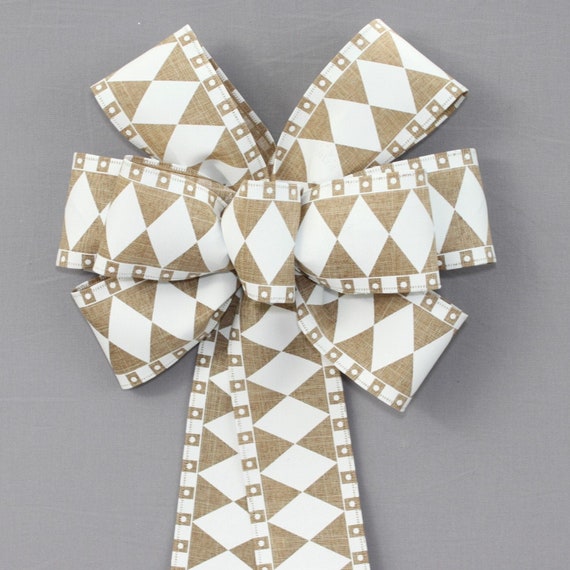 Natural White Geometric Harlequin Wreath Bow - Spring Rustic Bow, Fall Wreath Bow, Wreath Bows Il_570xn
