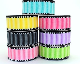 10 yards Woven Ombre Black White Wired Ribbon -  1.5" Wired Ribbon, 7 Color Options, Spring Ribbon