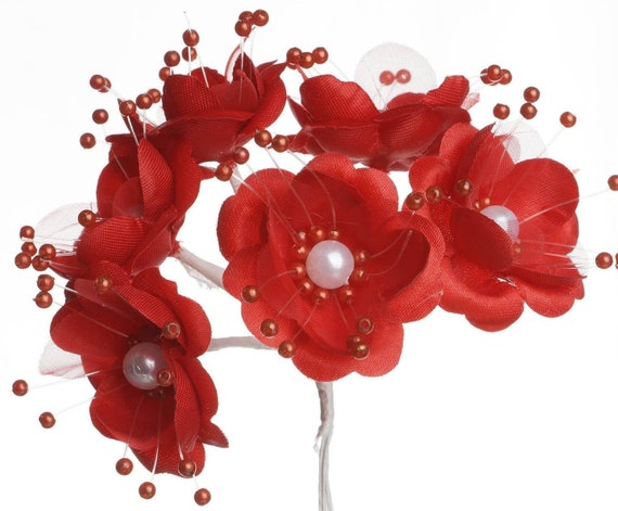 72 Red Silk Flowers with Pearl Center - Red Flowers, Wedding Flowers, Craft Flowers, Mini Flowers Il_570xn
