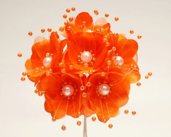 72 Orange Silk Flowers with Pearl Center - Orange Flowers, Wedding Flowers, Craft Flowers, Mini Flowers, Craft Embellishments Il_570xn