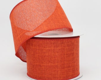 50 Burnt Orange Linen Fall Wire Edge Ribbon - Fall Rustic Ribbon, Ribbon for Wreaths, Fall Wire Edge Ribbon