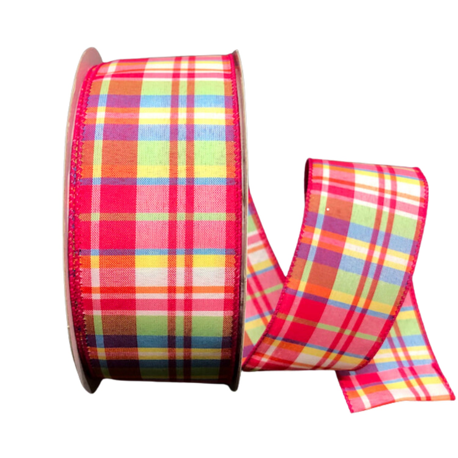 Pink Plaid Pattern Ribbon Hot Pink Blue Yellow Toni Plaid Wired Ribbon - Spring Plaid Ribbon ...