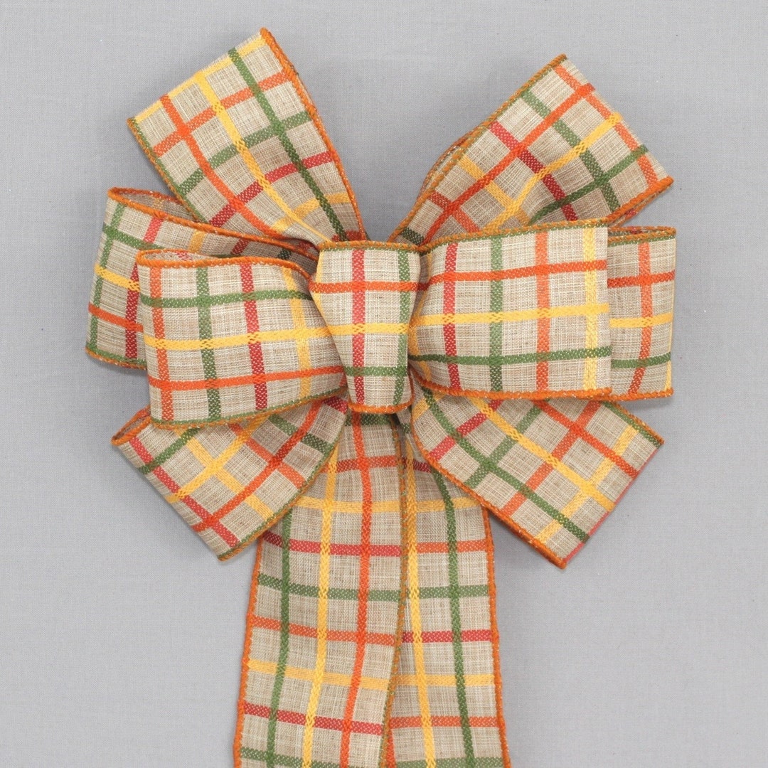 Natural Trellis Plaid Fall Wreath Bow Fall Wreath Bow, Plaid Fall