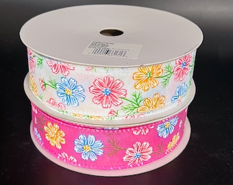 25 yards Spring Floral Wire Edge Ribbon - Spring Ribbon, Floral Ribbon, Summer Ribbon - 1.5" width