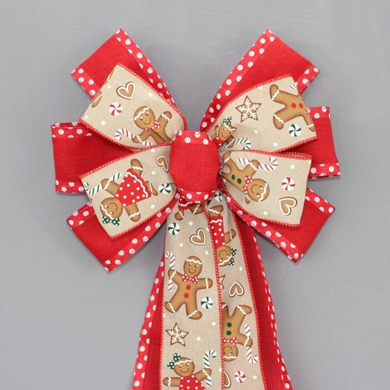 Gingerbread Red Dot Christmas Wreath Bow Gingerbread Bow, Red