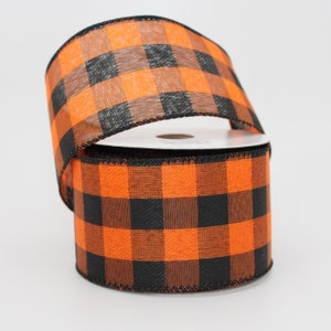 10 yards Orange Black Buffalo Plaid Halloween Wired Ribbon - Black Orange Plaid Ribbon, Ribbon for Wreaths, Halloween Ribbon