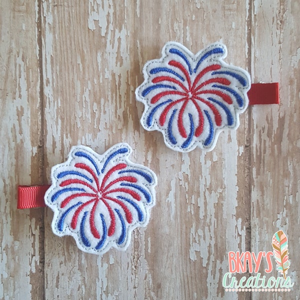 Bursting fireworks hair clip, Fourth of July hair clip, 4th of July clip, felt hair clip, red, white, blue, Girl clip, clippies, pigtail set