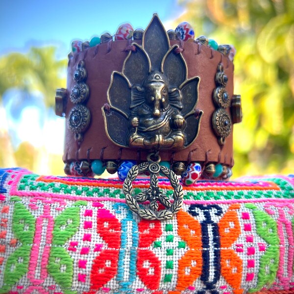 Enshrined Ganesh Leather Wrist Cuff