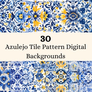 30 Azulejo Mosaic Tile Pattern Digital Backgrounds, PNG Format 600 DPI, Commercial use, Arts, Bags, Notebooks, Crafts, Tumblers, Print