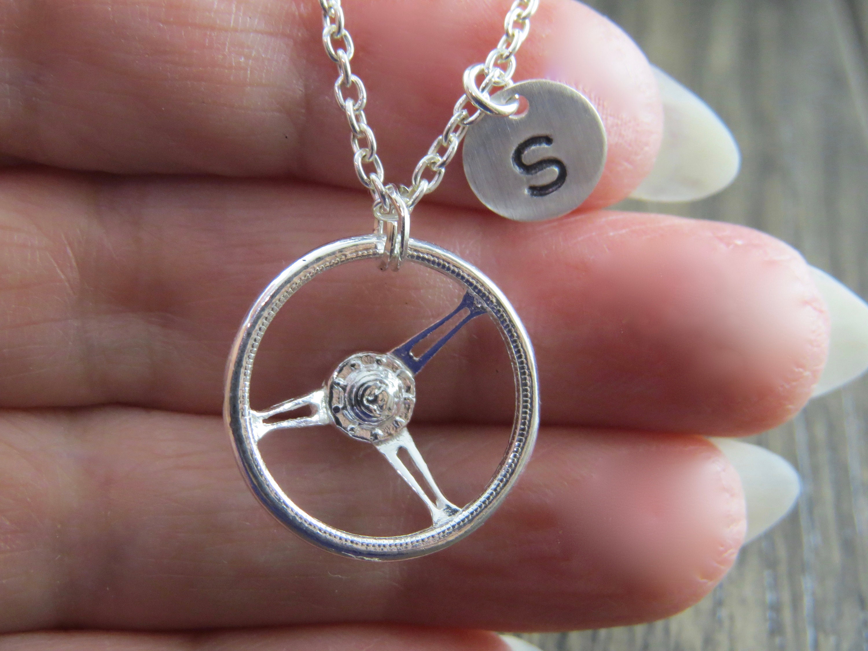 Sterling silver car steering wheel necklace personalized Etsy